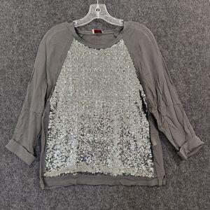 Wrap Sequin Top Women's US 2 Grey Silver Long Sleeve Pullover Party Sequin Light